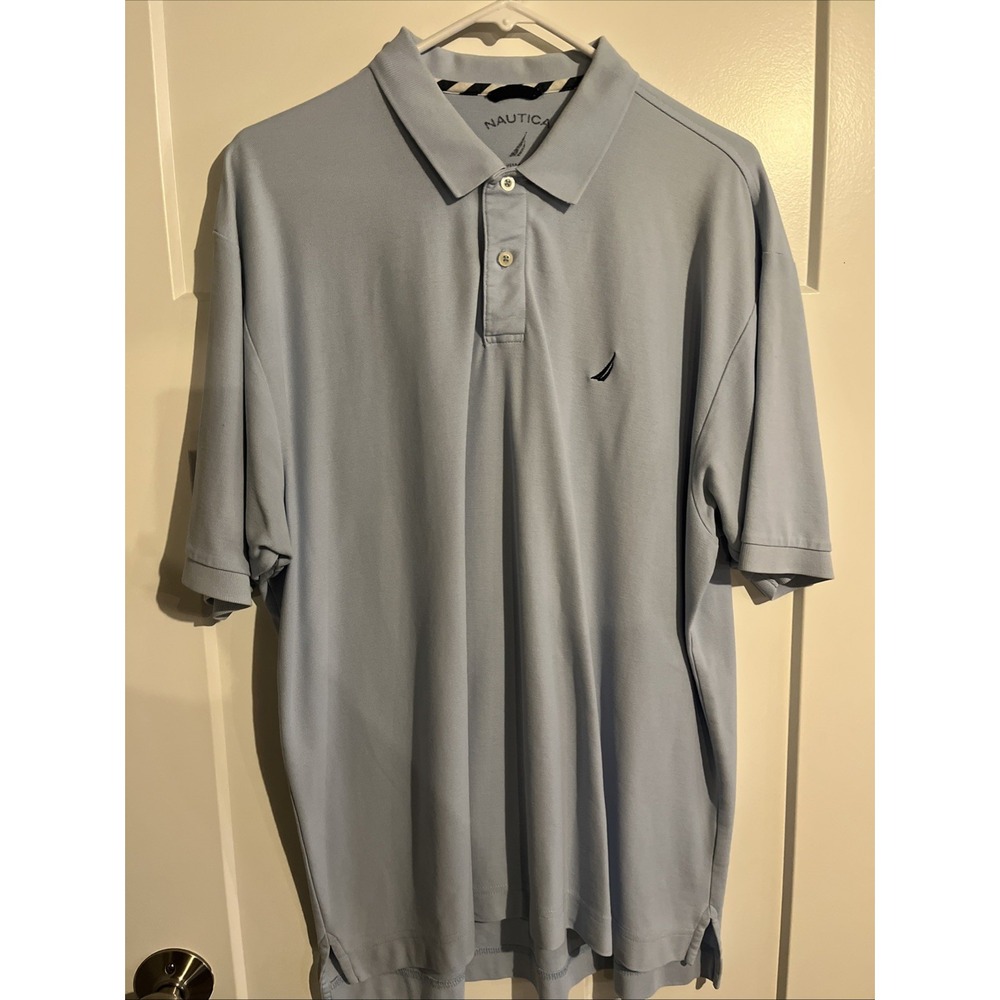 Nautica Men's Polo Short Sleeve Pima Cotton Shirt Size XL Light Blue